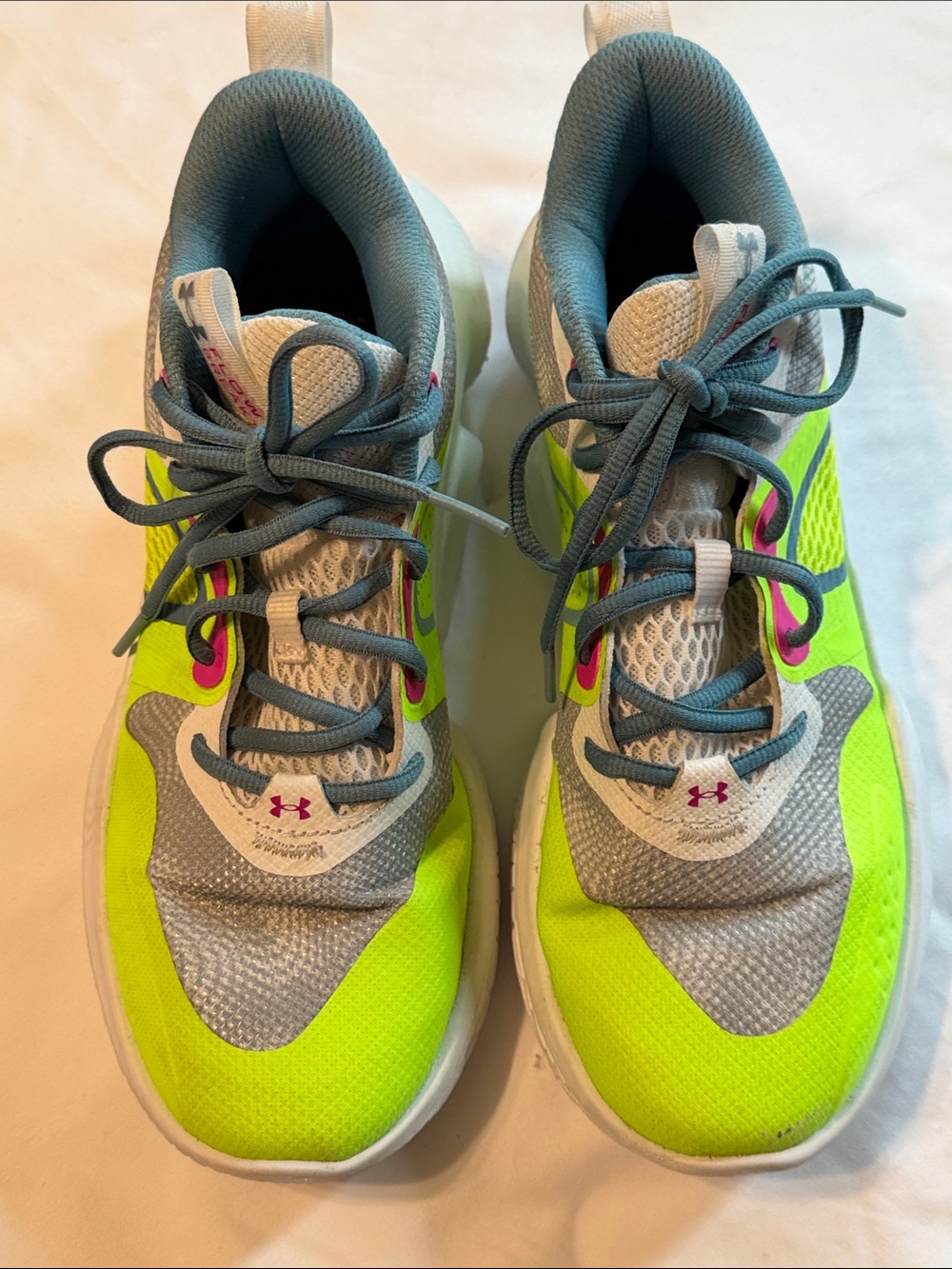 Under Armour Women's Neon Yellow Gray Pink Athletic Sneakers